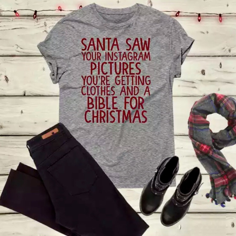Gray Instagram Christmas T-Shirt New Graphic Tee